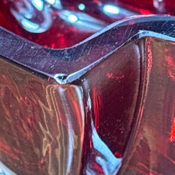 Vintage Ruby Red Hand Blown Glass Bowl KCD Art Glass Centerpiece Bold Red Glass - Picture 8 of 15